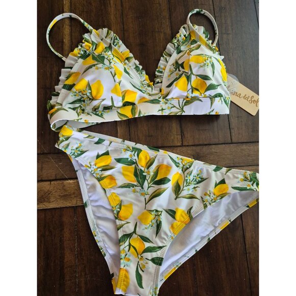 Lemon Print Bikini Set Womens Large By Cabana Del Sol - Picture 1 of 4